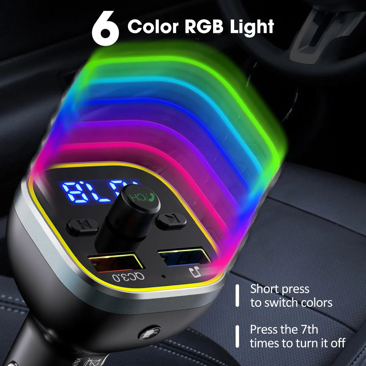 V5.0 Bluetooth FM Transmitter for Car, Hi-Fi Wireless Radio Adapter with RGB Light, QC3.0 Quick Charge