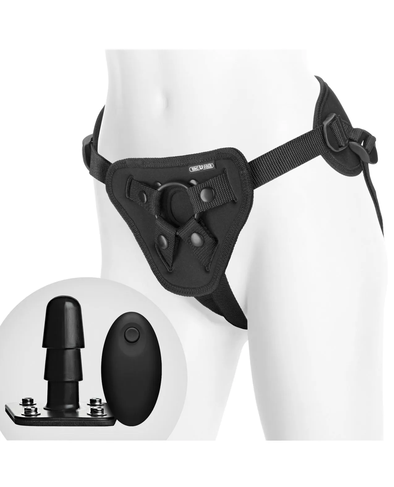 Vac-U-Lock Supreme Harness w/Vibrating Plug - Black