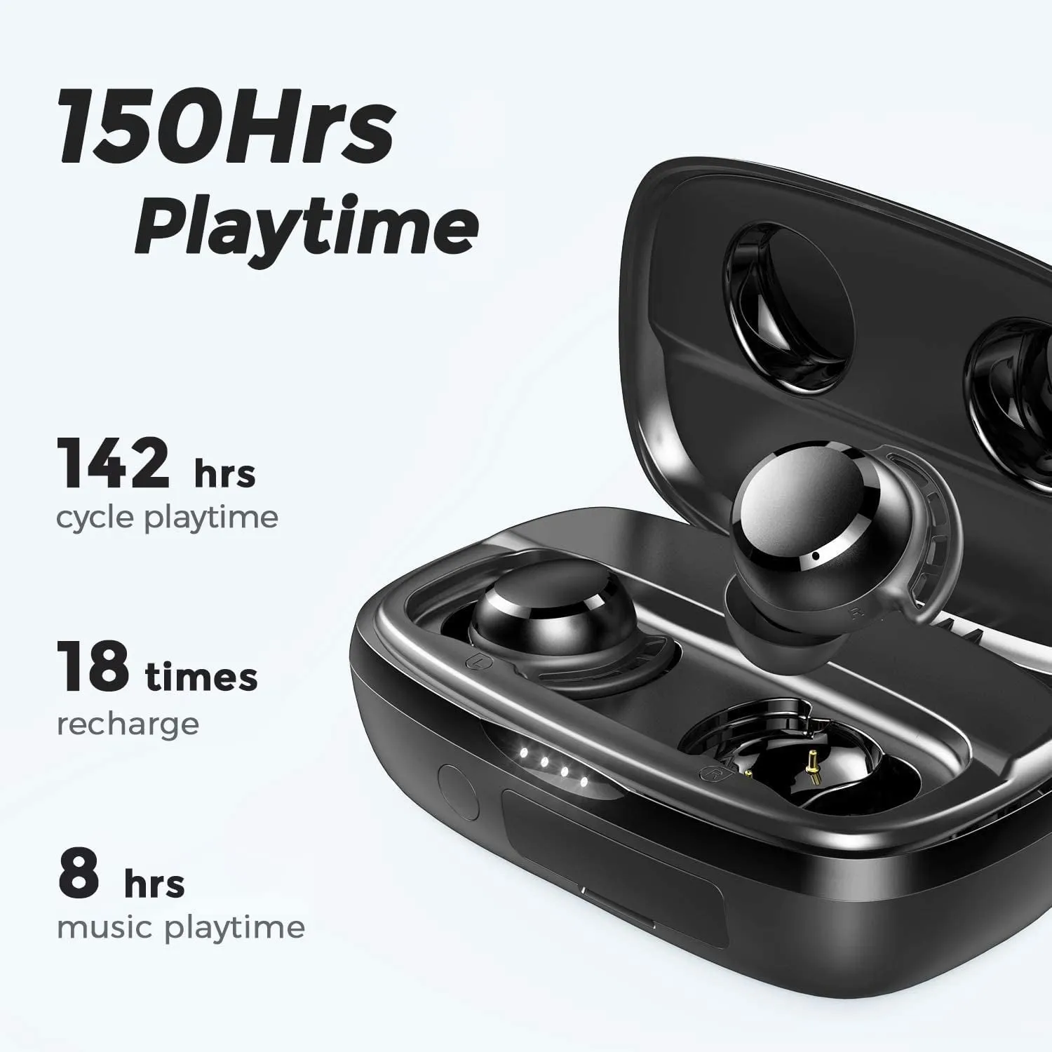 Wireless Earbuds, Tribit 100H Playtime Bluetooth 5.0 IPX8 Waterproof Touch Control True Wireless Bluetooth Earbuds with Mic Earphone In-Ear Premium Deep Bass Built-In Mic Headphones