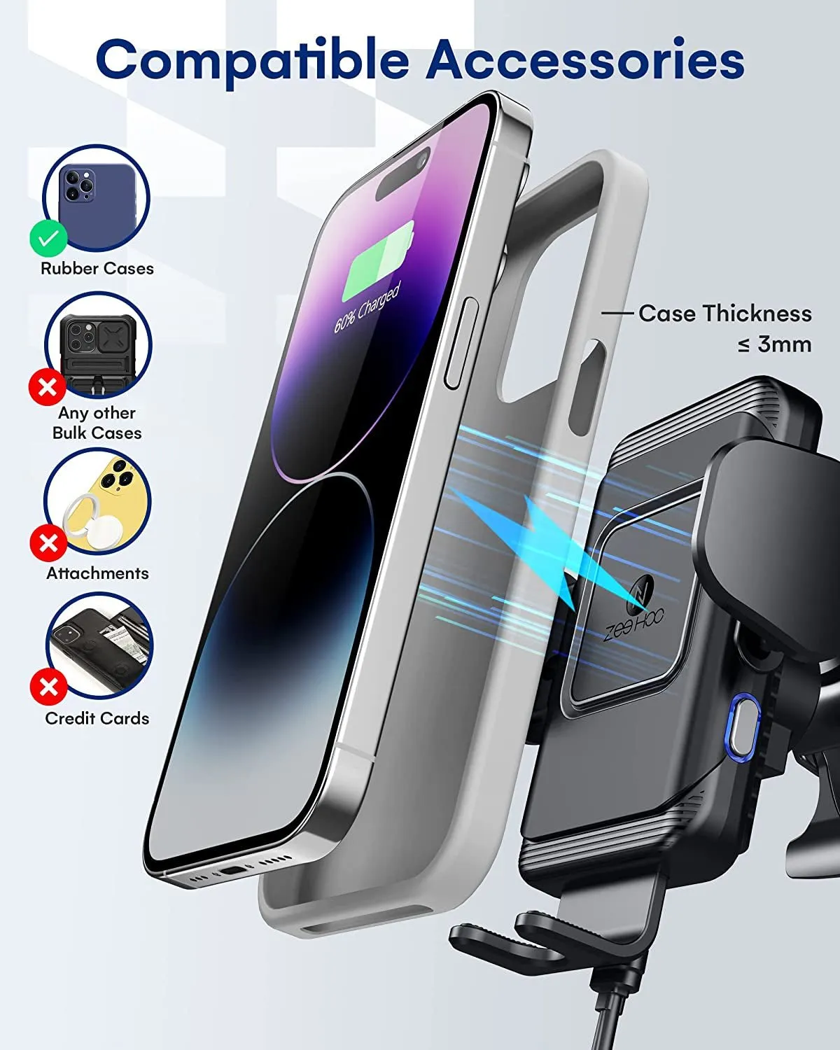 Zeehoo Wireless Car Charger,Qi Fast Charging Auto-Clamping Car Mount,Windshield Dash Air Vent Phone Holder for Iphone 14 13 12 Mini 11 Pro Max XS XR 8,Samsung S22 S21 S20 Note 20 10 9 8 Z Flip 3,Etc