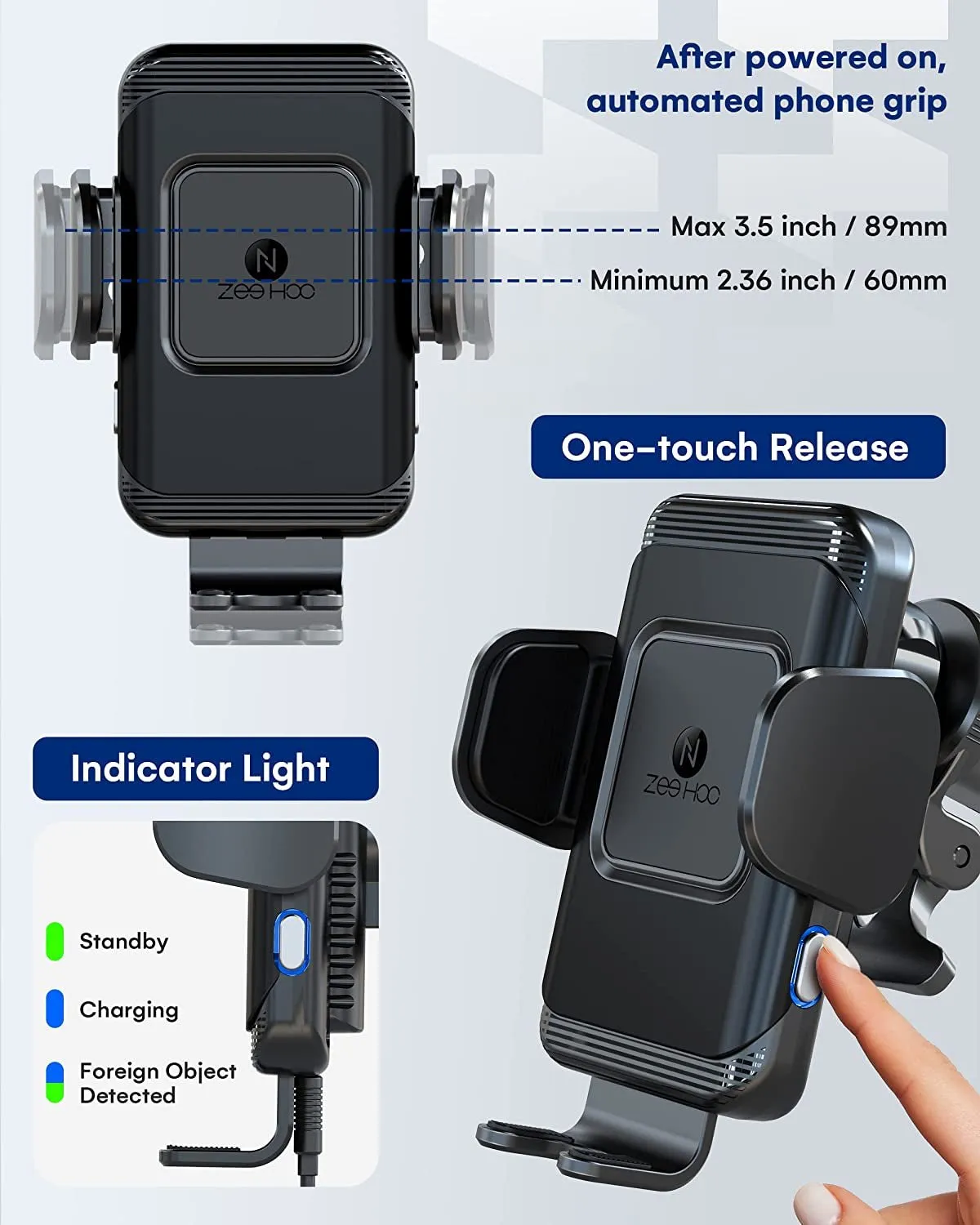 Zeehoo Wireless Car Charger,Qi Fast Charging Auto-Clamping Car Mount,Windshield Dash Air Vent Phone Holder for Iphone 14 13 12 Mini 11 Pro Max XS XR 8,Samsung S22 S21 S20 Note 20 10 9 8 Z Flip 3,Etc