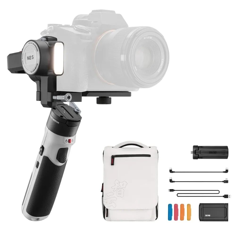 Zhiyun Crane M2S 3-Axis Handheld Gimbal Stabilizer with Pan, Tilt & Roll Rotation, Built-In Fill Light, Bluetooth / Wifi, OLED Display and ZY Play Mobile App Support for Mirrorless / Gopro / Action Cameras and Smartphone (Standard, Combo)