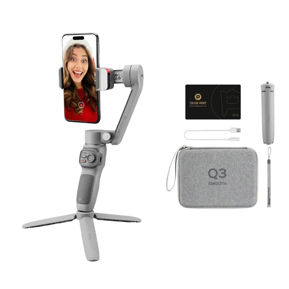 Zhiyun Smooth Q3 Smartphone 3-Axis Handheld Gimbal Stabilizer with 180° Adjustable Fill Light, Multifunctional Control Wheel, Tripod, Landscape & Portrait Mode for iPhone & Android Phone