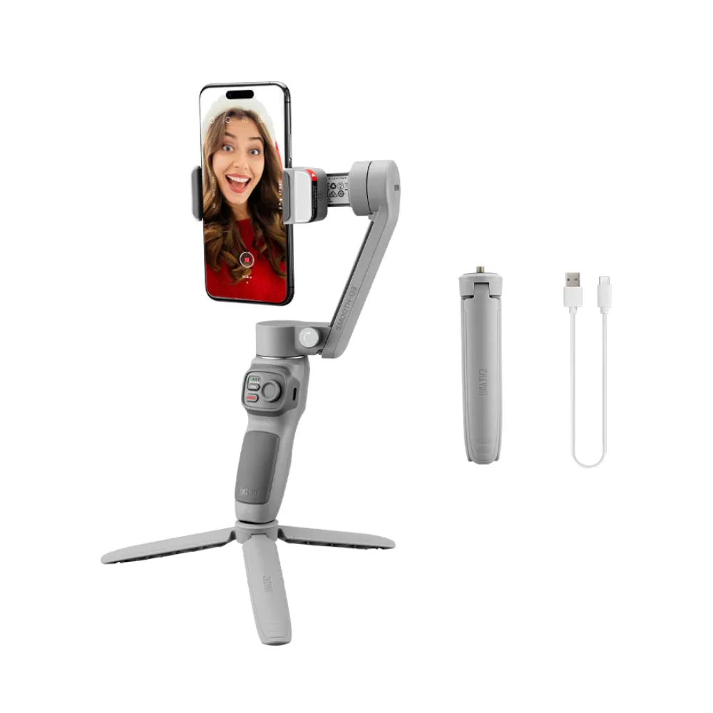 Zhiyun Smooth Q3 Smartphone 3-Axis Handheld Gimbal Stabilizer with 180° Adjustable Fill Light, Multifunctional Control Wheel, Tripod, Landscape & Portrait Mode for iPhone & Android Phone